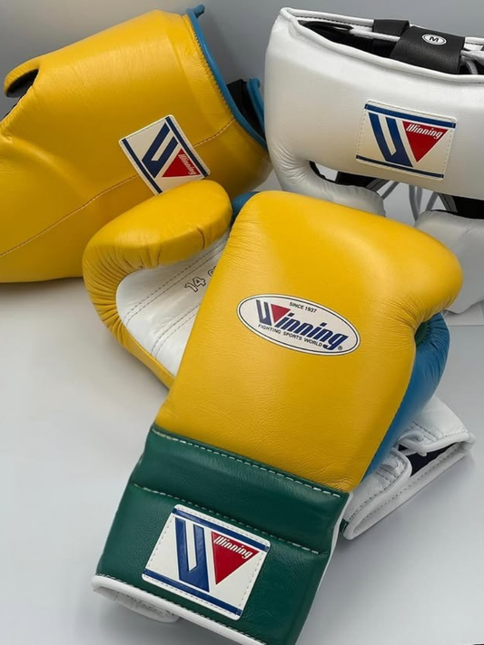 Winning Boxing Gloves Set Yellow/White/Green Custom