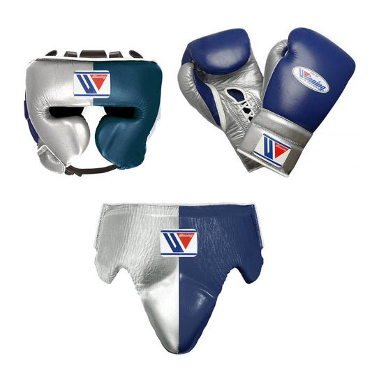 Winning Boxing Gloves Set Silver/Blue Boxing Training