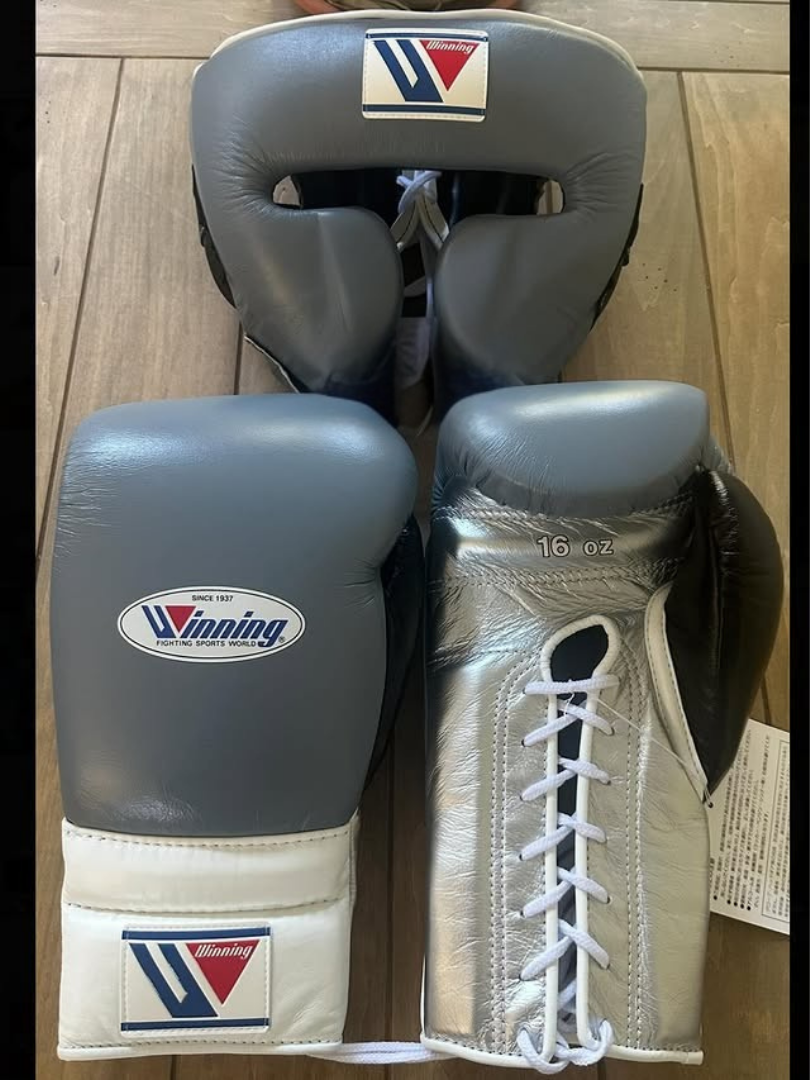 Winning Boxing Gloves Set Grey/White/Silver Custom