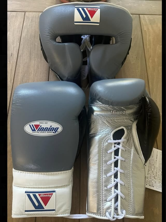 Winning Boxing Gloves Set Grey/White/Silver Custom