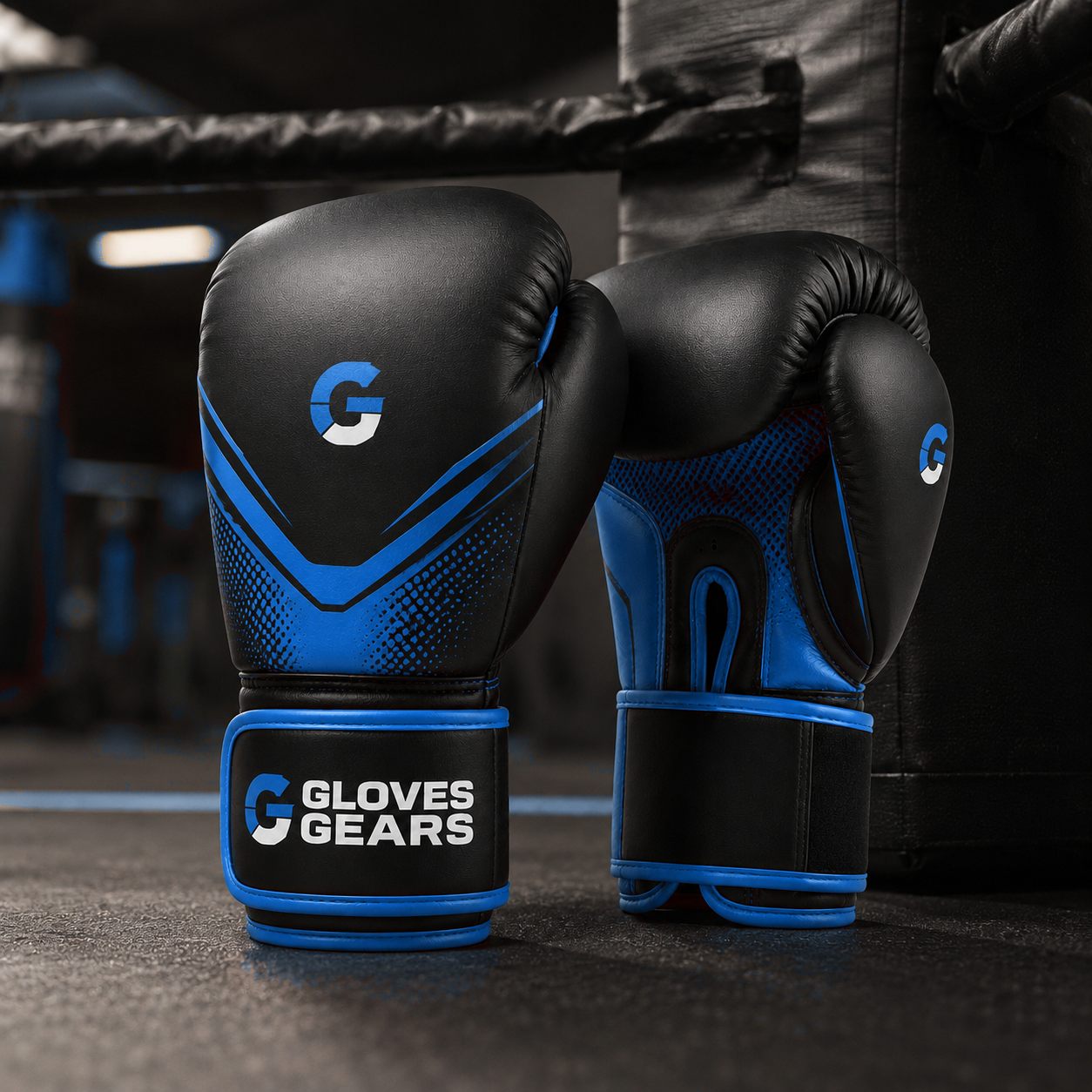 Gloves Gears Velocity Training Boxing Gloves Black Blue front view