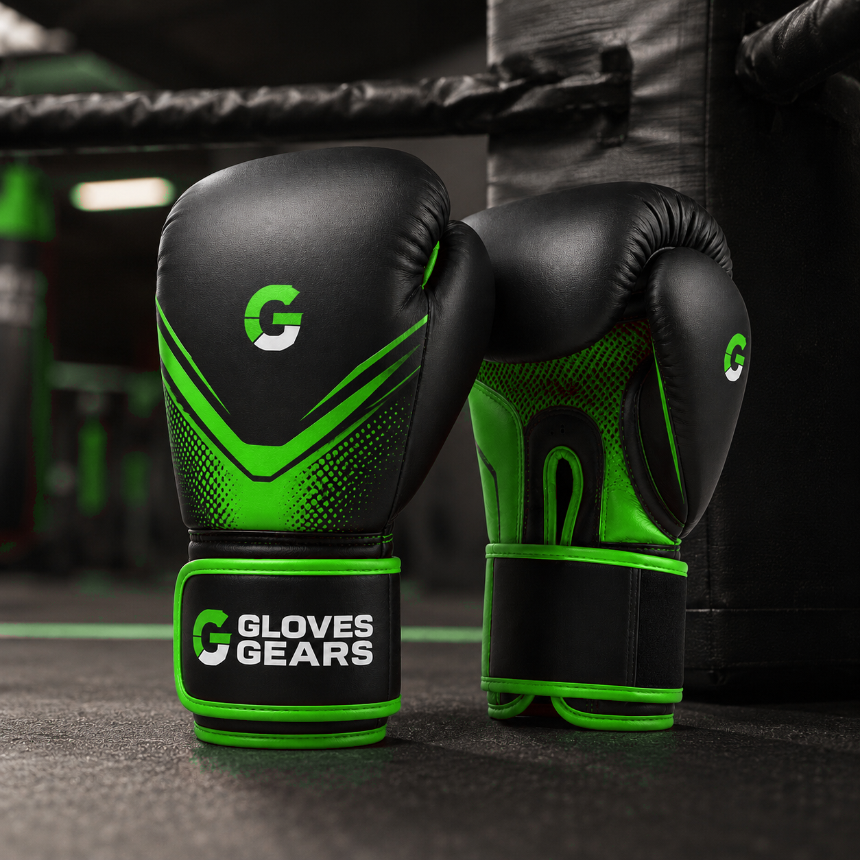 Gloves Gears Neon Strike Training Boxing Gloves Black Neon Green front view