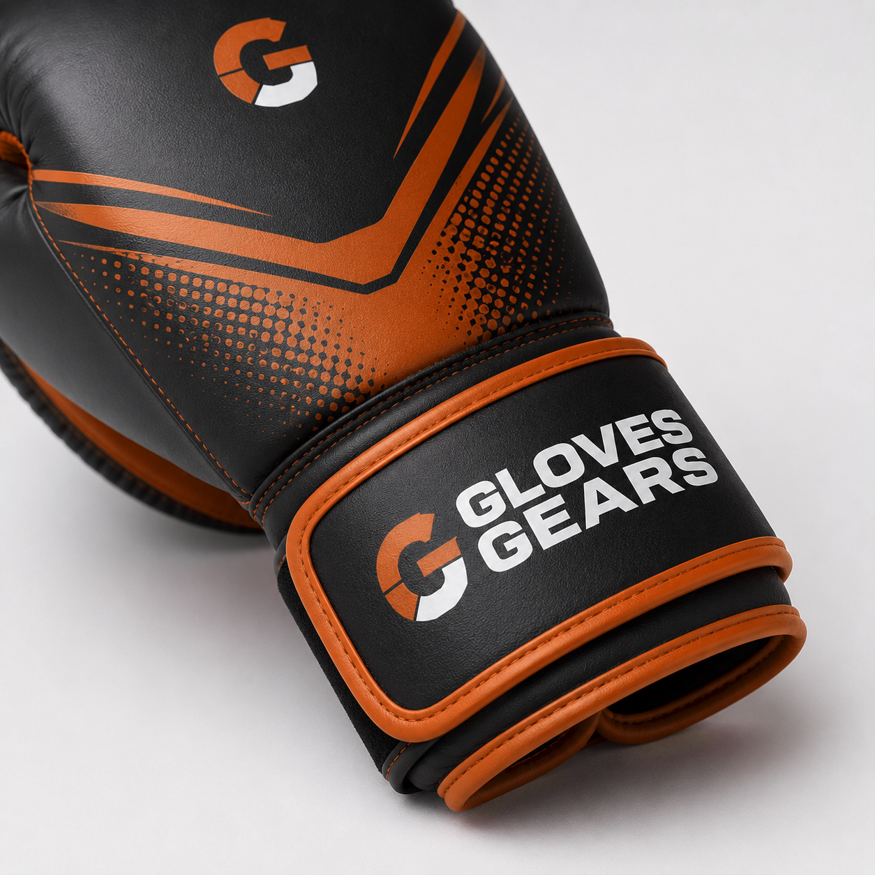 Gloves Gears Ignite Velcro Boxing Gloves Black Orange wrist strap detail view