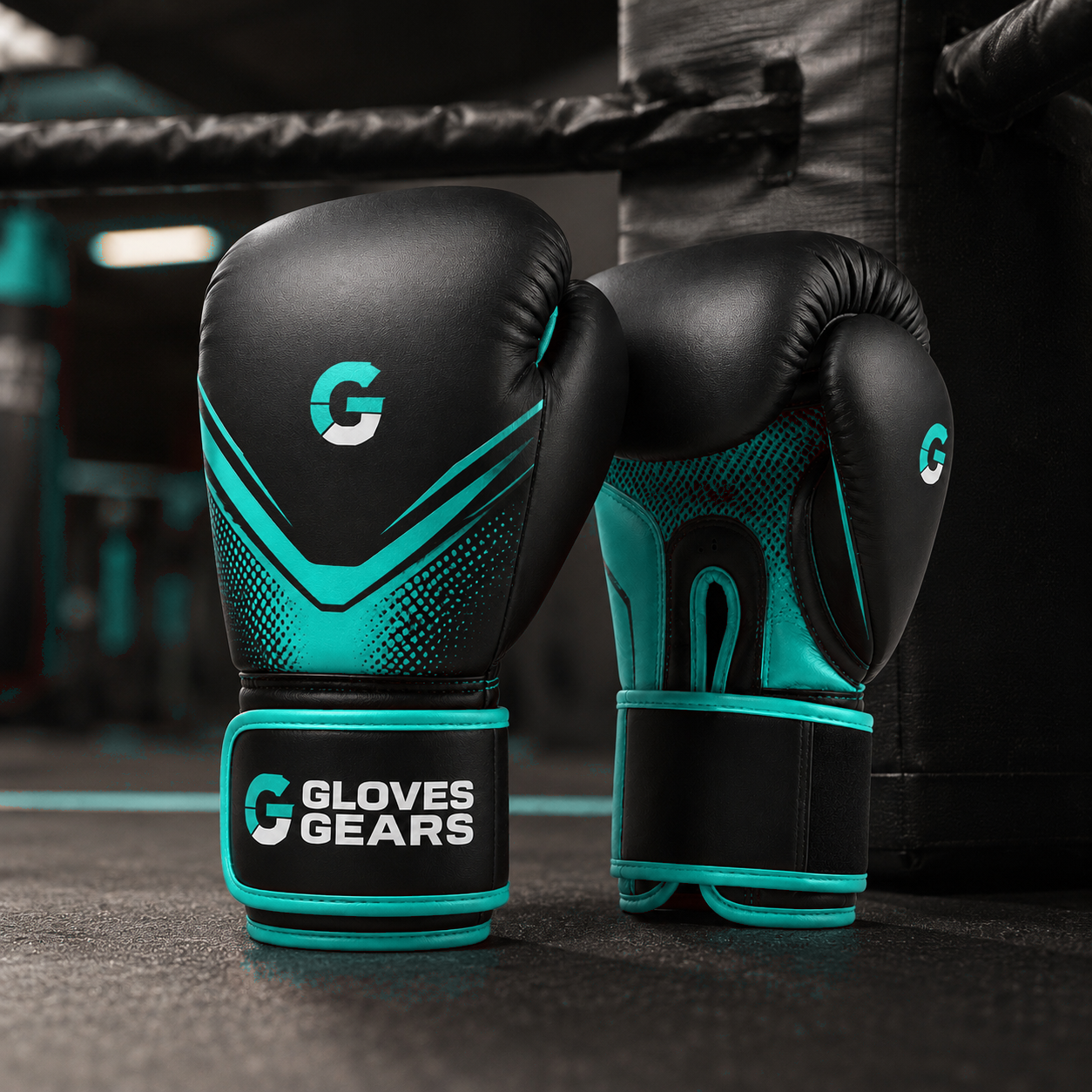 Gloves Gears AquaFlex Velcro Boxing Gloves Black Teal pair front view