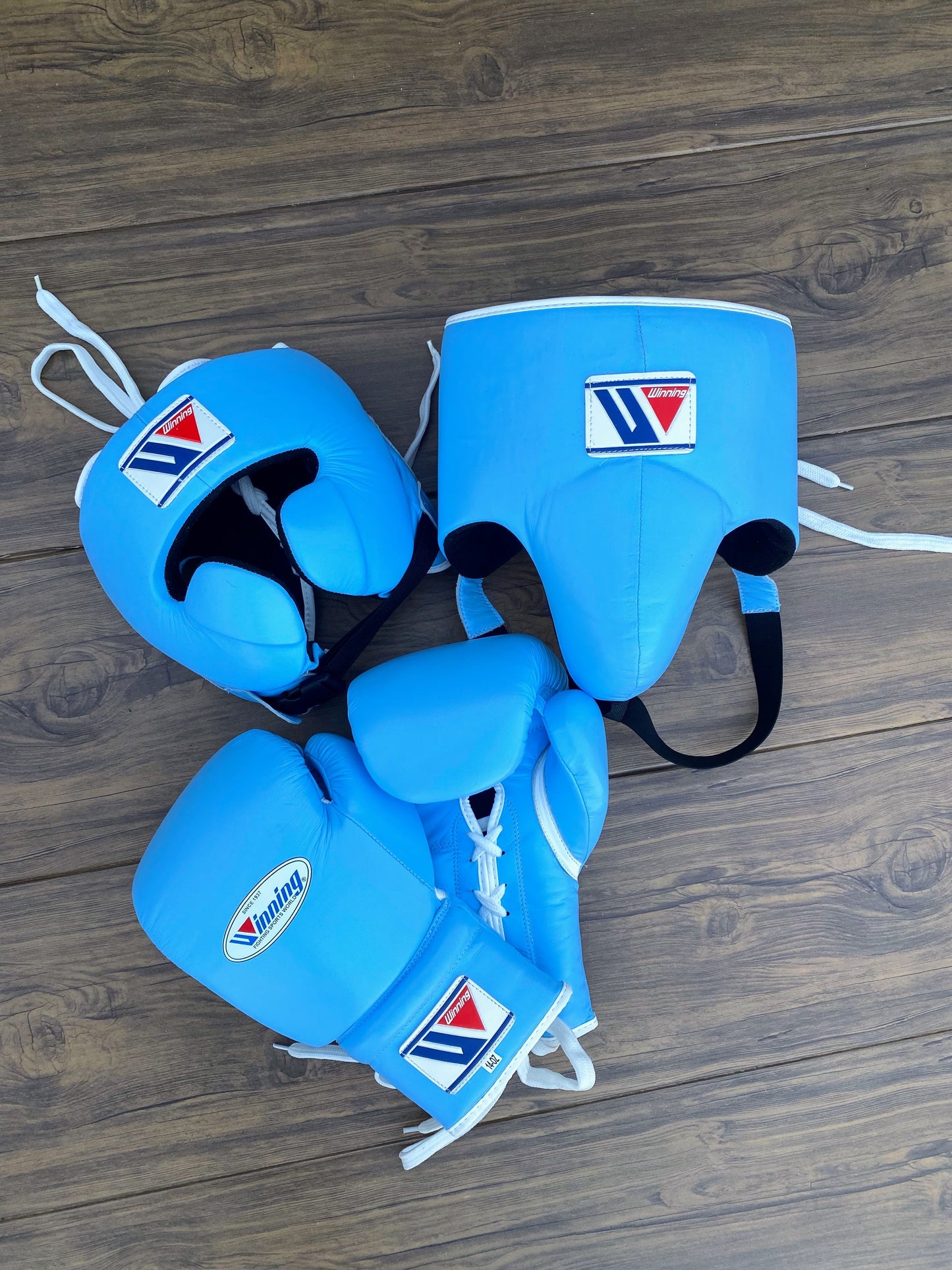 Winning Boxing Gloves Set Sky-Blue Premium Leather