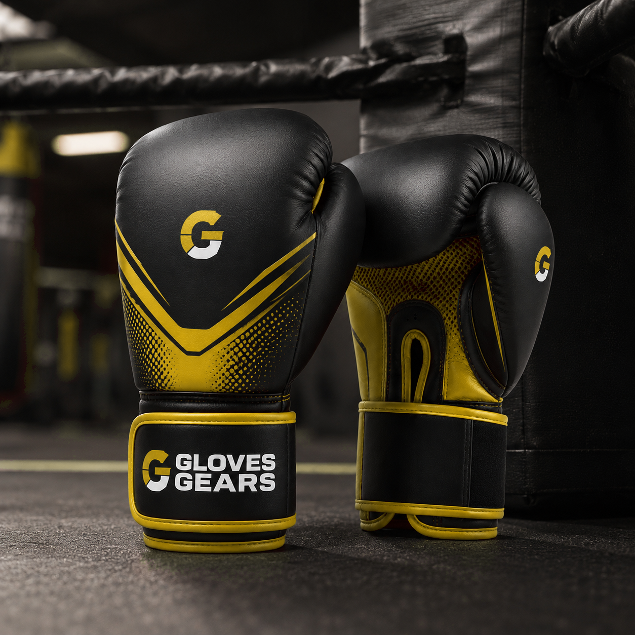 Gloves Gears GoldStrike Training Boxing Gloves Black Yellow front view
