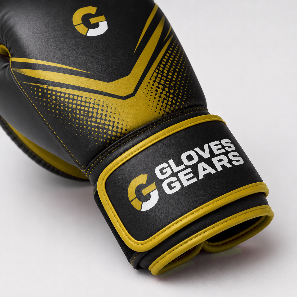 Gloves Gears GoldStrike Training Boxing Gloves Black Yellow close-up detail view